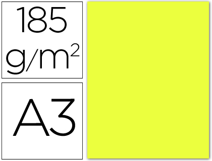CARTULINA GUARRO DIN A3 AMARILLO LIMON 185 GR PAQUETE 50 HOJAS